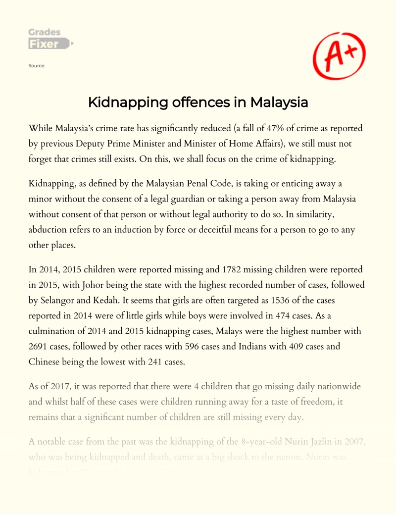 Kidnapping Offences in Malaysia Essay