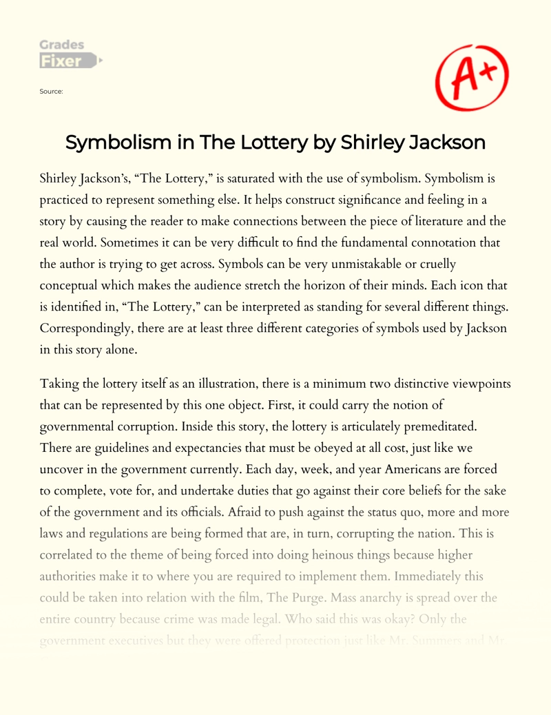 Symbolism in The Lottery by Shirley Jackson essay