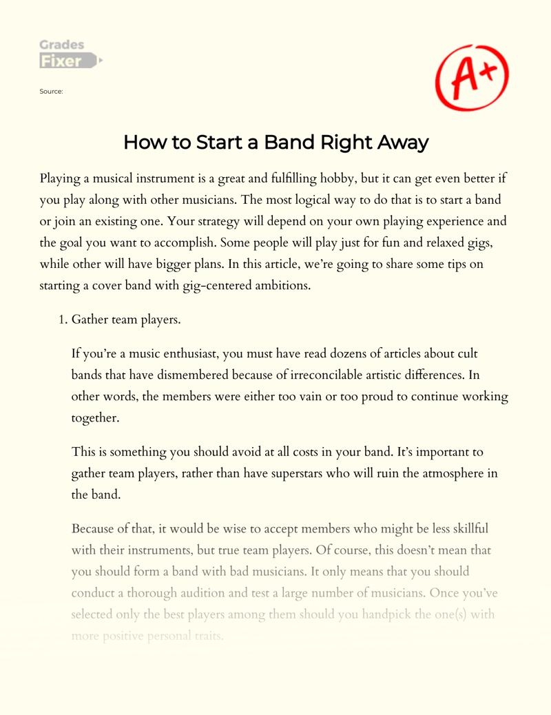 How to Start a Band Right Away Essay