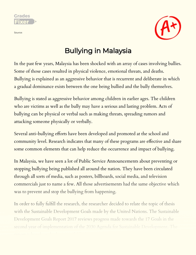 The Problem of Bullying in Malaysia essay