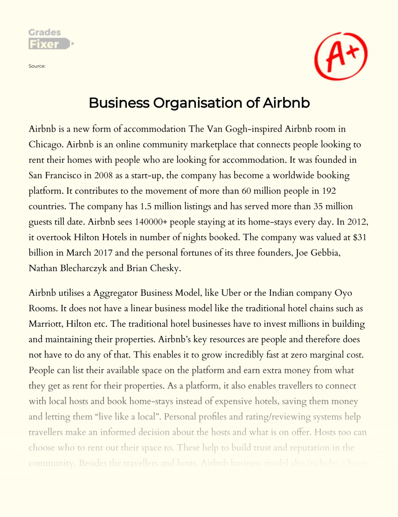 Review of Business Organisation of Airbnb: Culture and Stakeholders Essay