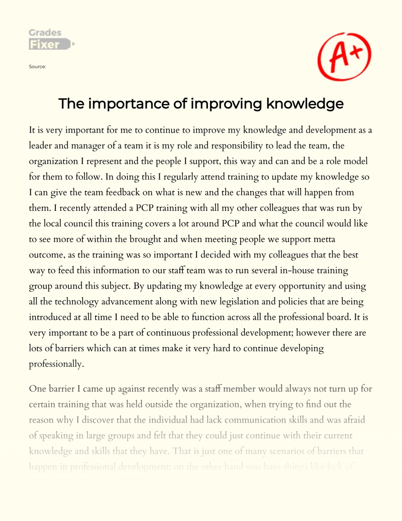 The Importance of Improving Knowledge essay