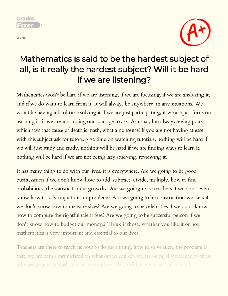Why Math is a Hard Subject Essay