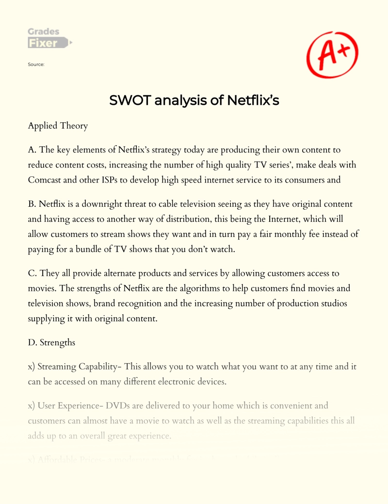 Swot Analysis of Netflix’s essay