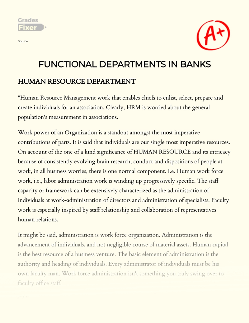 Functional Departments in Banks Essay