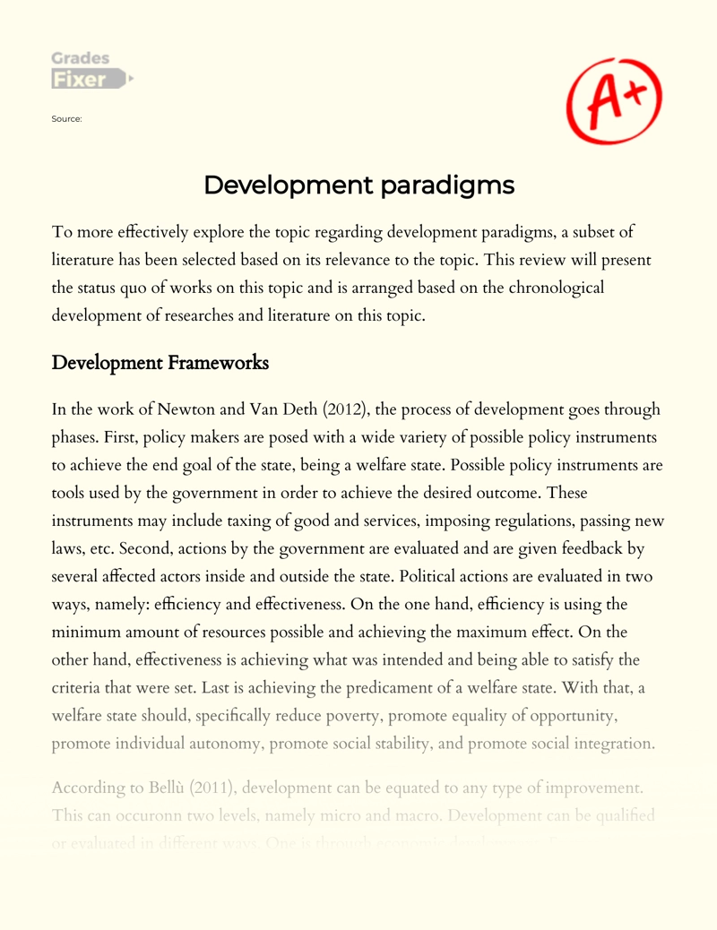 Development Paradigms Essay