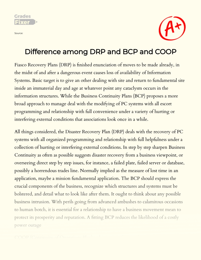 Difference Among Drp and Bcp and Coop  Essay