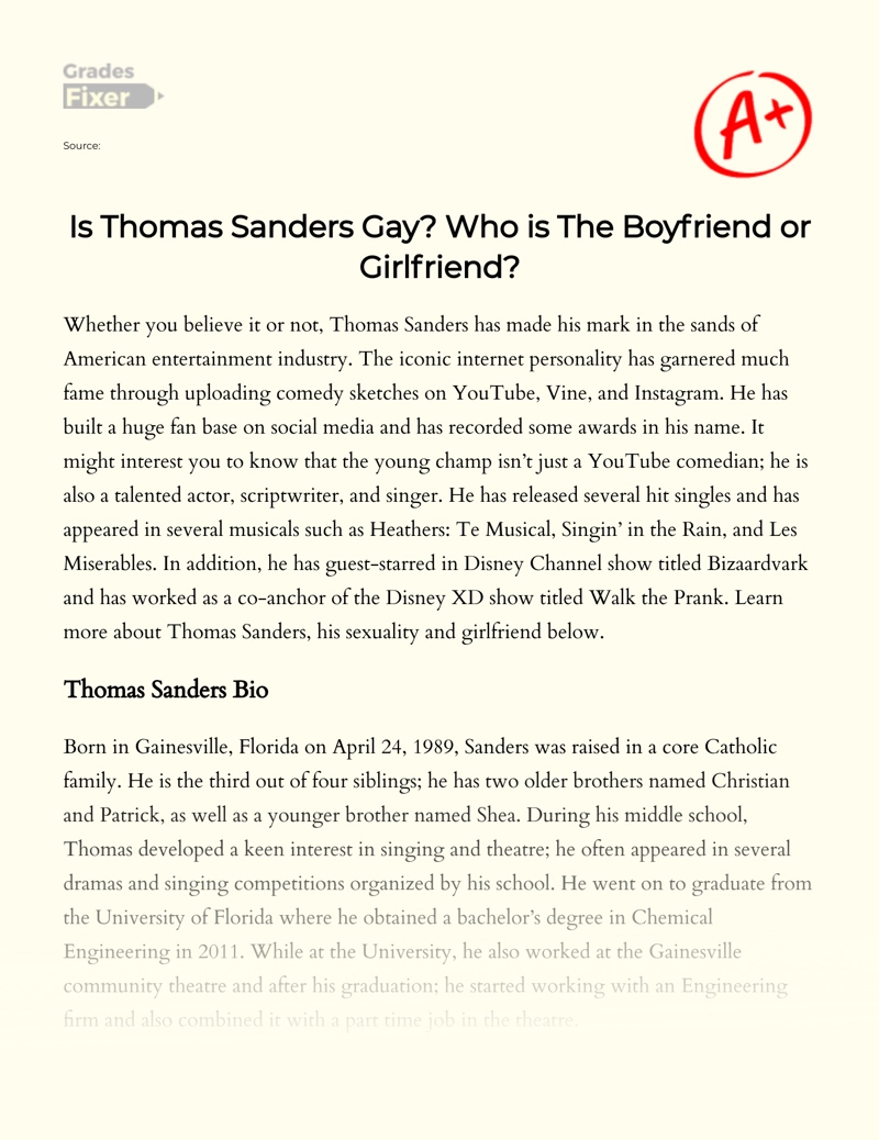Biography and Gay Orientation of Thomas Sanders Essay