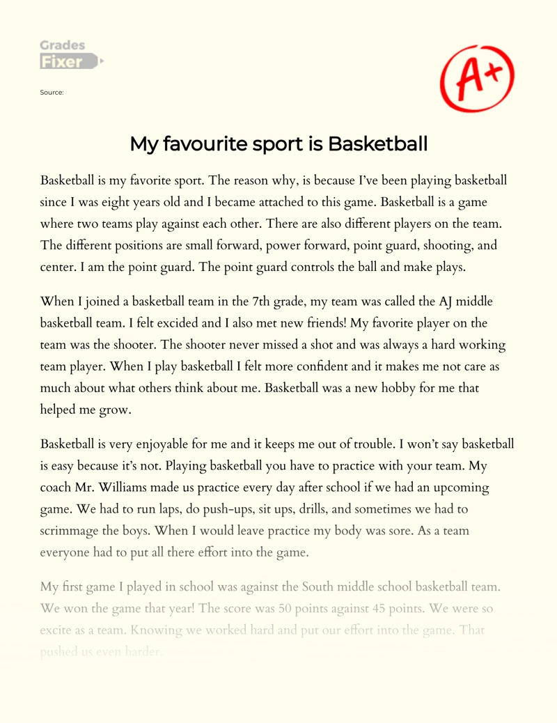 My Favorite Type of Sport - Basketball  Essay