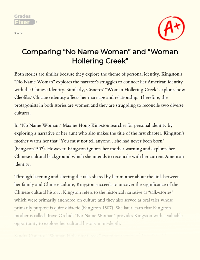 Comparing "No Name Woman" and "Woman Hollering Creek" Essay