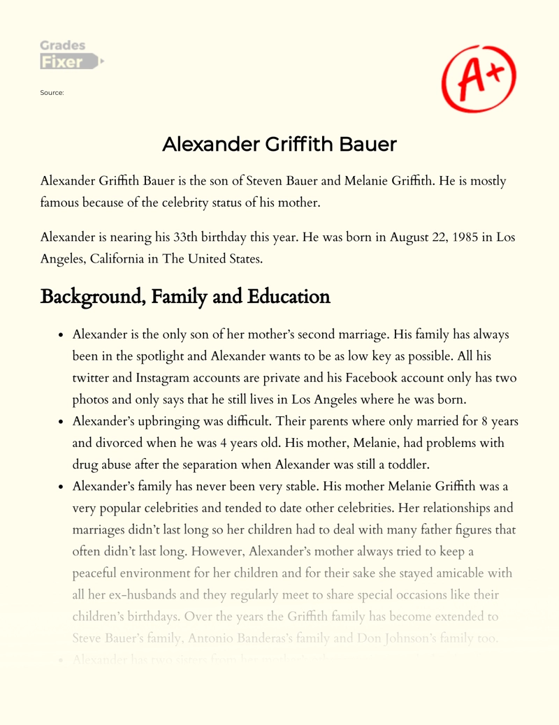 All One Need to Know About Alexander Griffith Bauer Essay