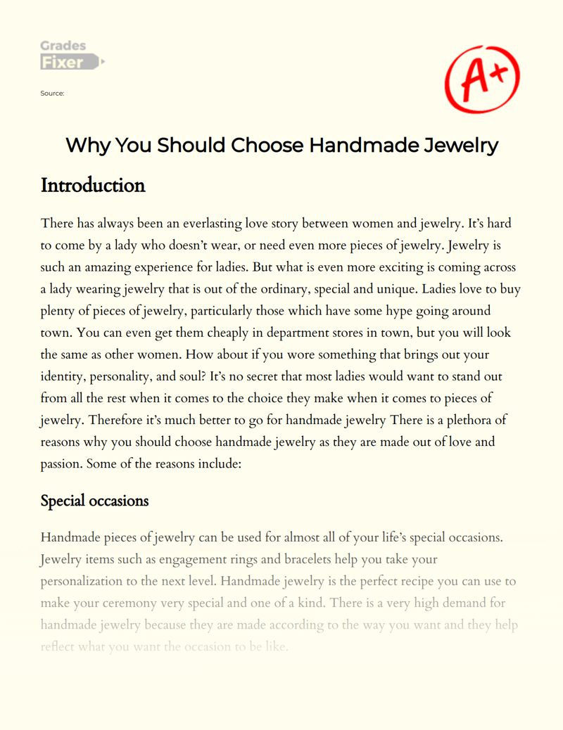Why You Should Choose Handmade Jewelry Essay