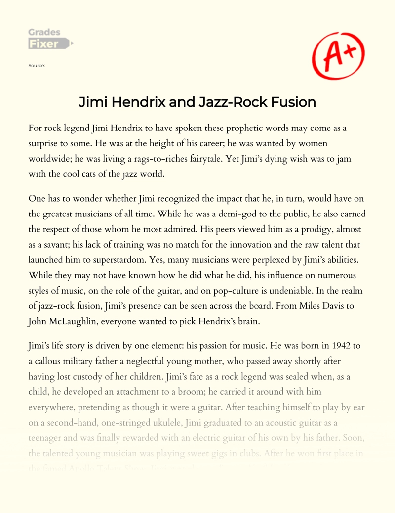 Biography, Success and Popularity of Jimi Hendrix Essay