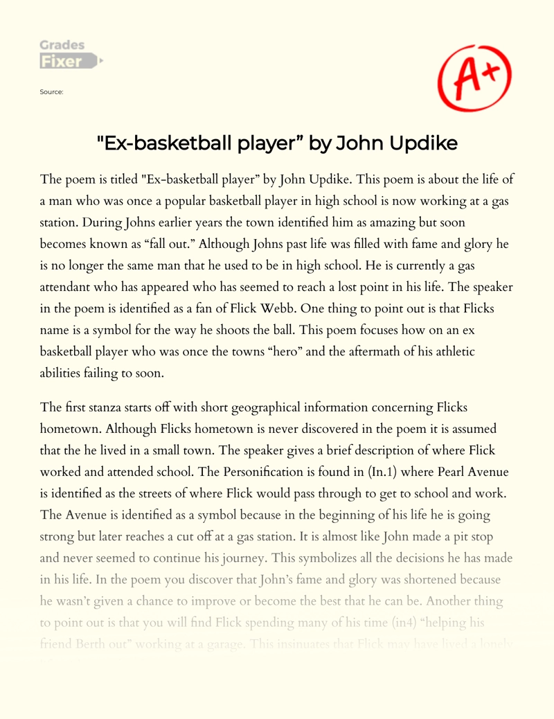 "Ex-basketball Player" by John Updike Essay