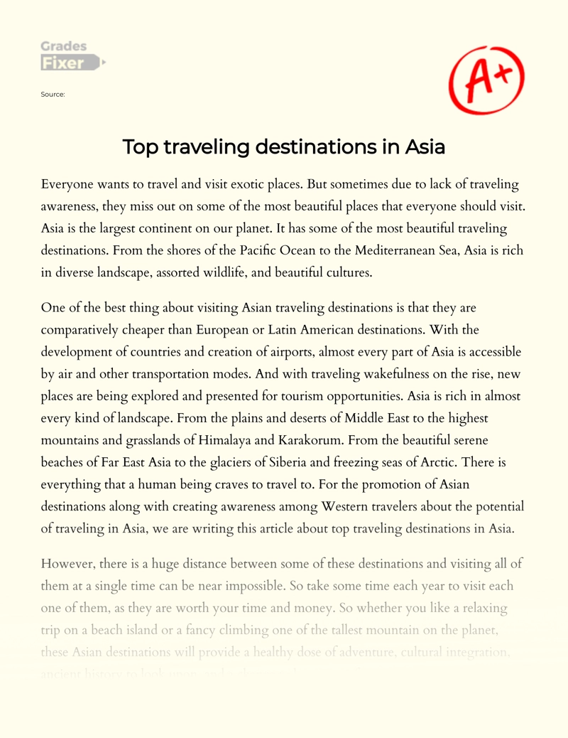 Top Traveling Destinations in Asia Essay