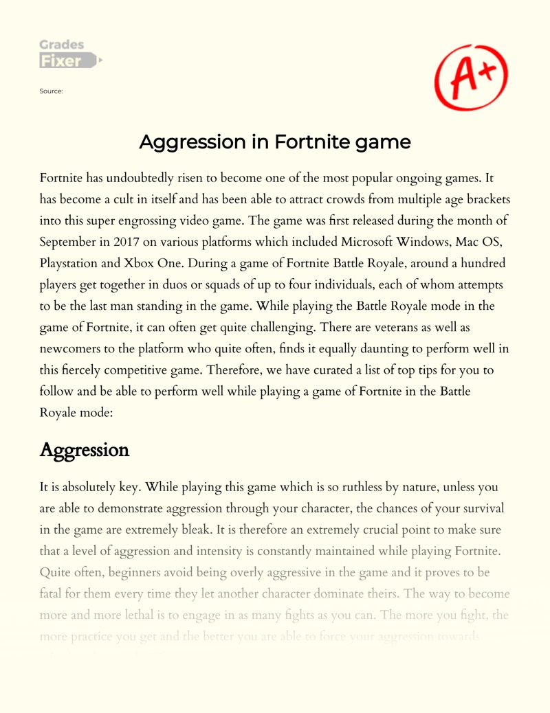 Aggression in Fortnite Game Essay