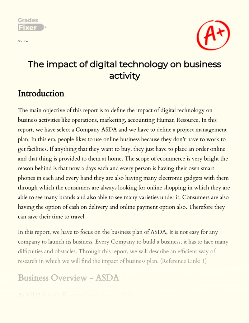 The Impact of Digital Technology on Business Activity Essay