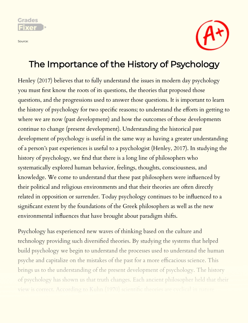 The Importance of The History of Psychology essay