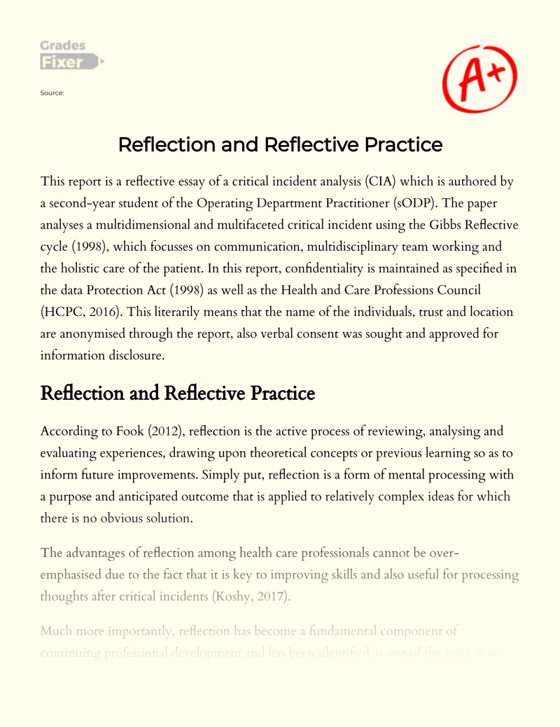 Reflection and Reflective Practice: [Essay Example], 7 words