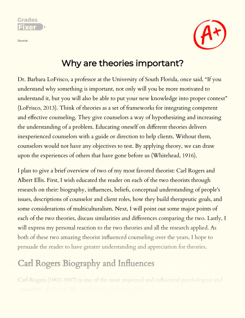 The Reasons of The Importance of Theories  essay
