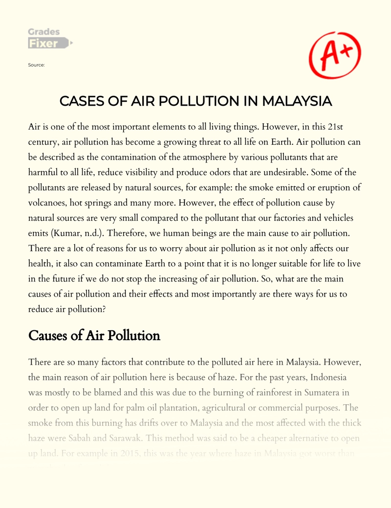 Cases of Air Pollution in Malaysia Essay