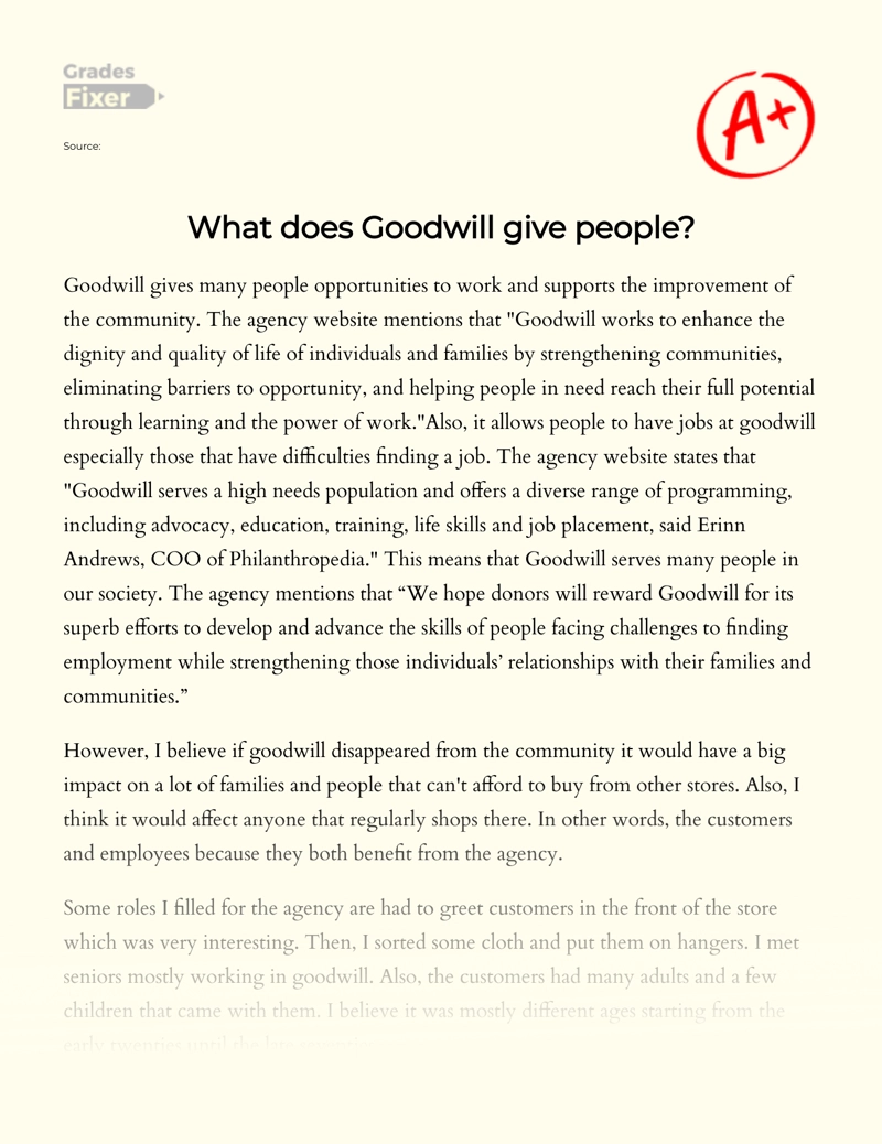 The Effects of Goodwill on People Essay
