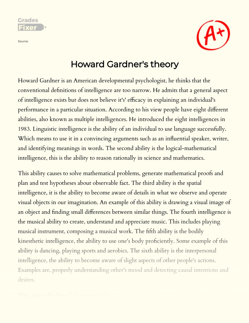 Howard Gardner's Theory of Intelligence Essay