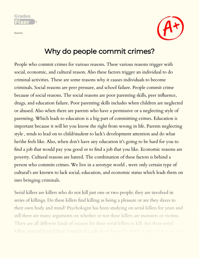 Research of Why People Commit Crimes essay