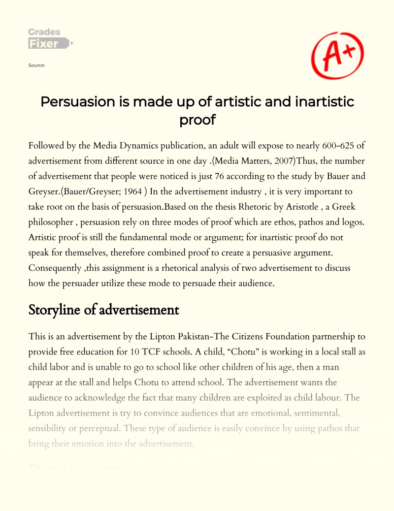 Persuasion is Made Up of Artistic and Inartistic Proof essay