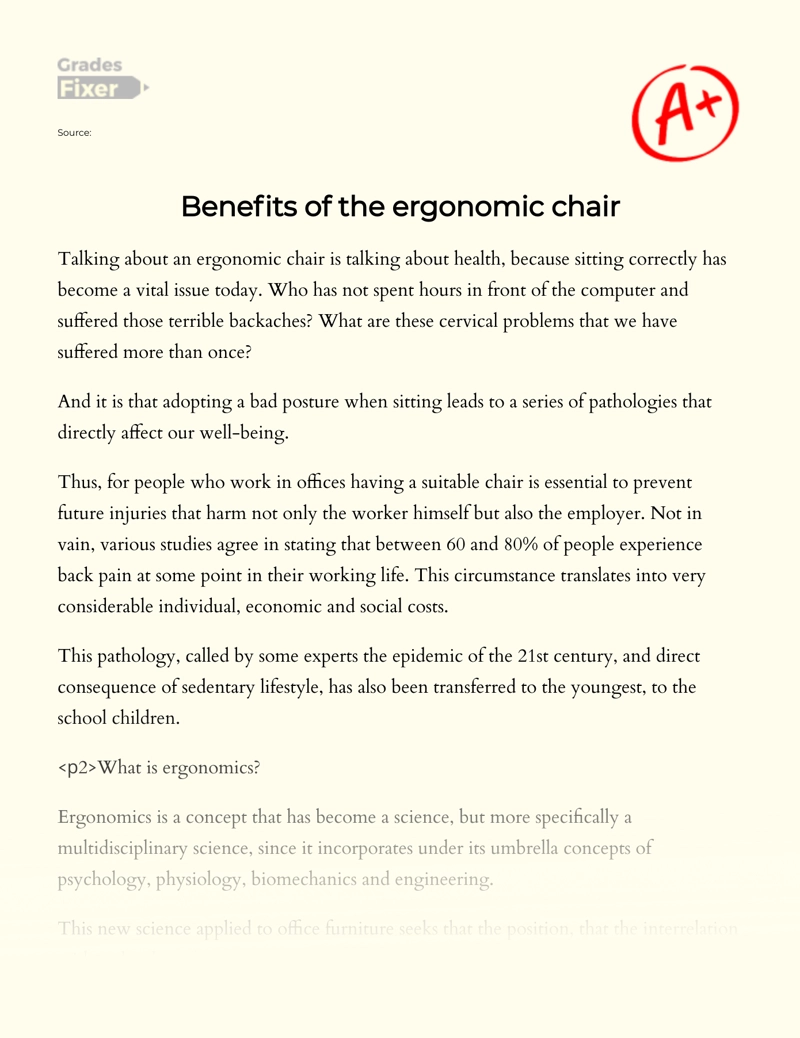 Benefits of The Ergonomic Chair Essay