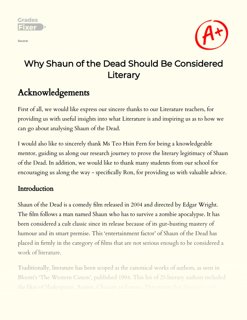  Why Shaun of The Dead Should Be Considered Literary Essay