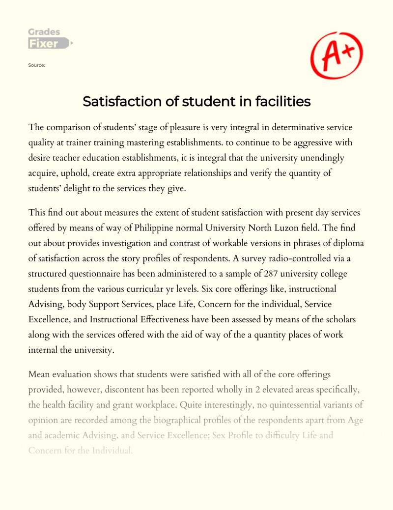 Satisfaction of Student in Facilities Essay