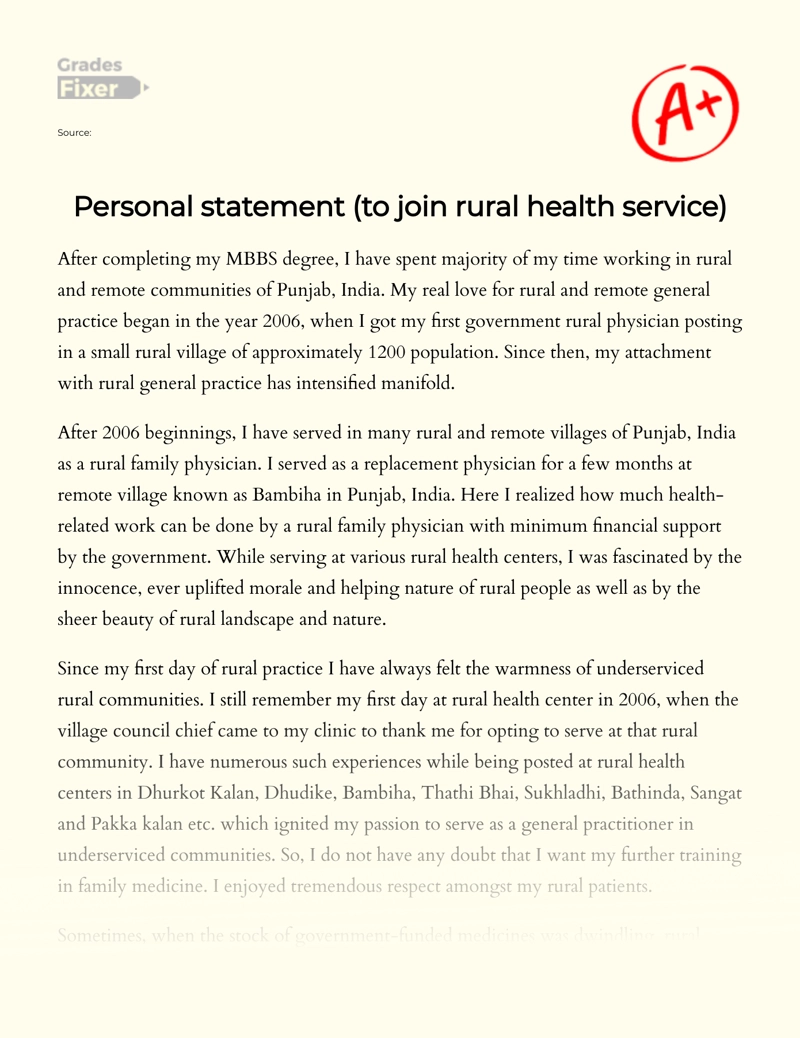 Why I Want to Join Rural Health Service Essay