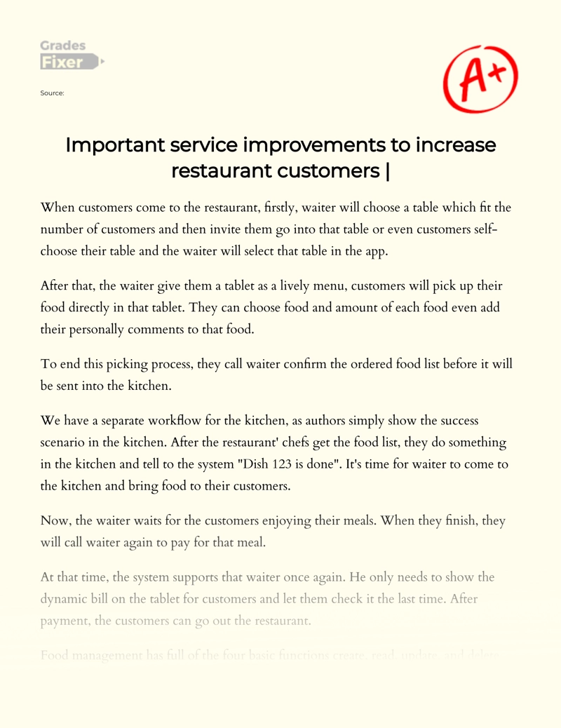 Important Service Improvements to Increase Restaurant Customers | Essay