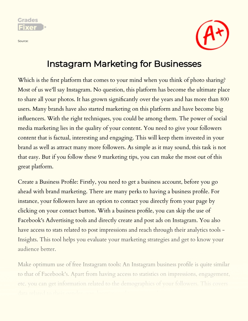 Marketing Tips for Businesses in Instagram  Essay