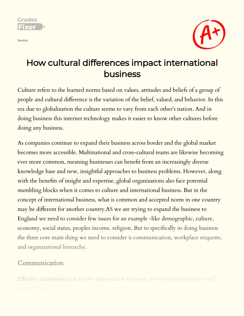 How Cultural Differences Impact International Business Essay