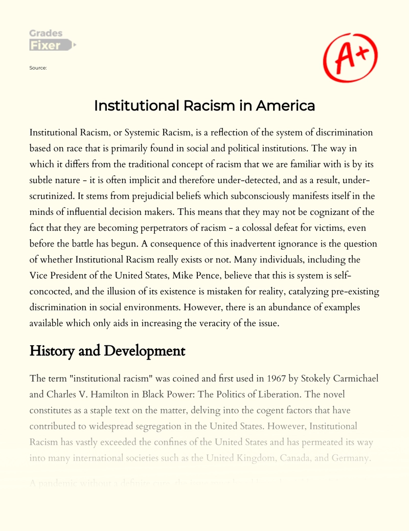 Institutional Racism in United States Essay