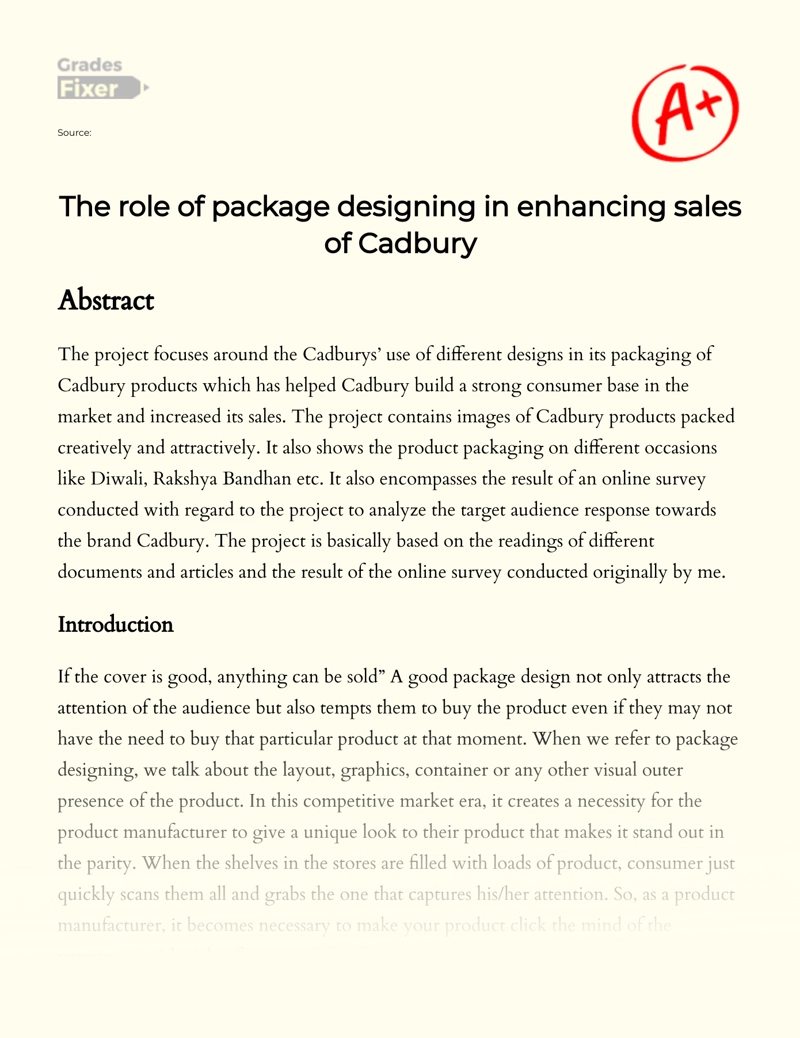 The Role of Package Designing in Enhancing Sales of Cadbury Essay