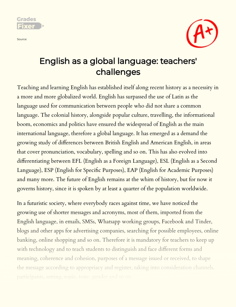 English as a Global Language: Teachers' Challenges Essay