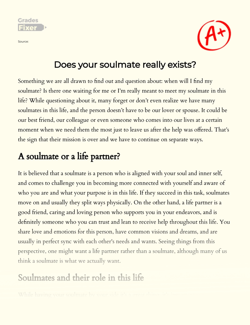 Answering The Question on Whether Your Soulmate Really Exists Essay