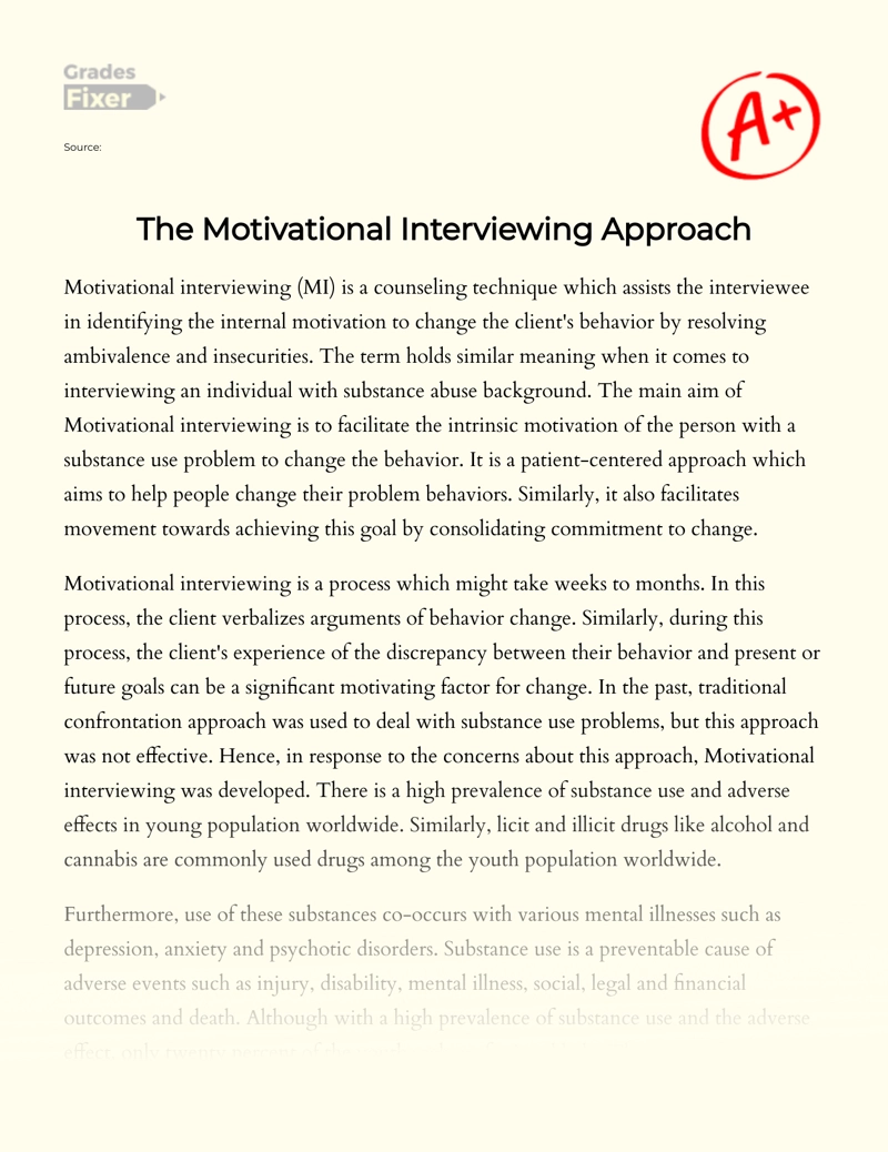 The Motivational Interviewing Approach essay