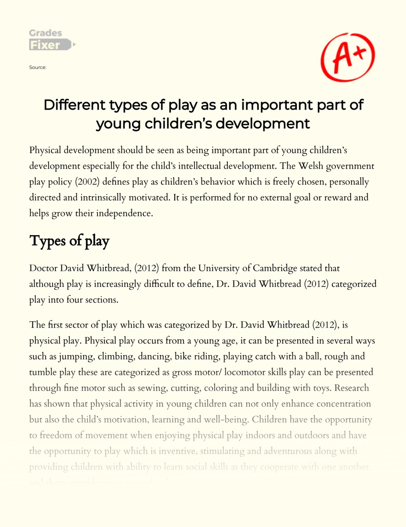 Different Types of Play as an Important Part of Young Children’s Development essay