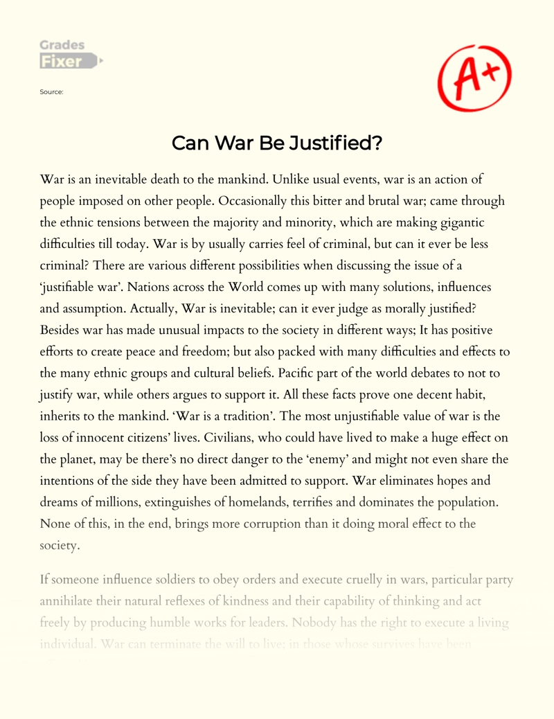 A Discussion of When War Can Be Justified Essay