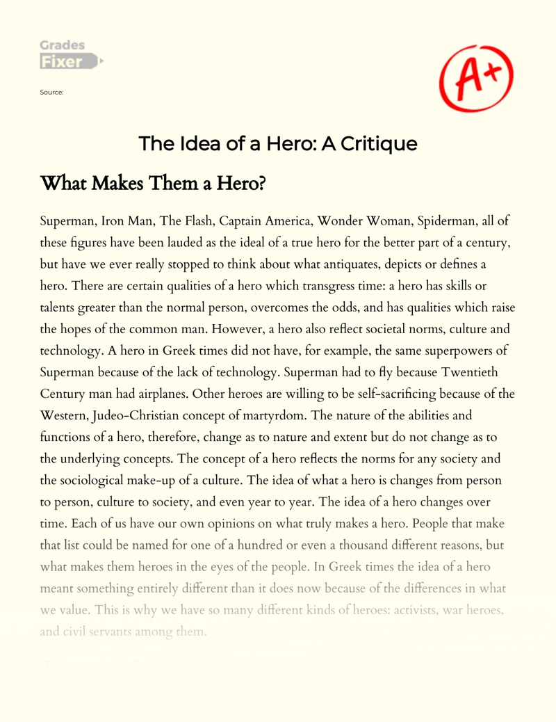 What Makes a Hero: Essay Essay