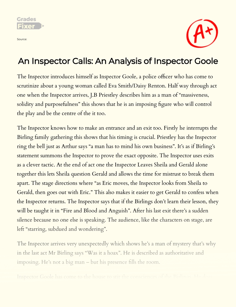 An Inspector Calls: an Analysis of Inspector Goole Essay