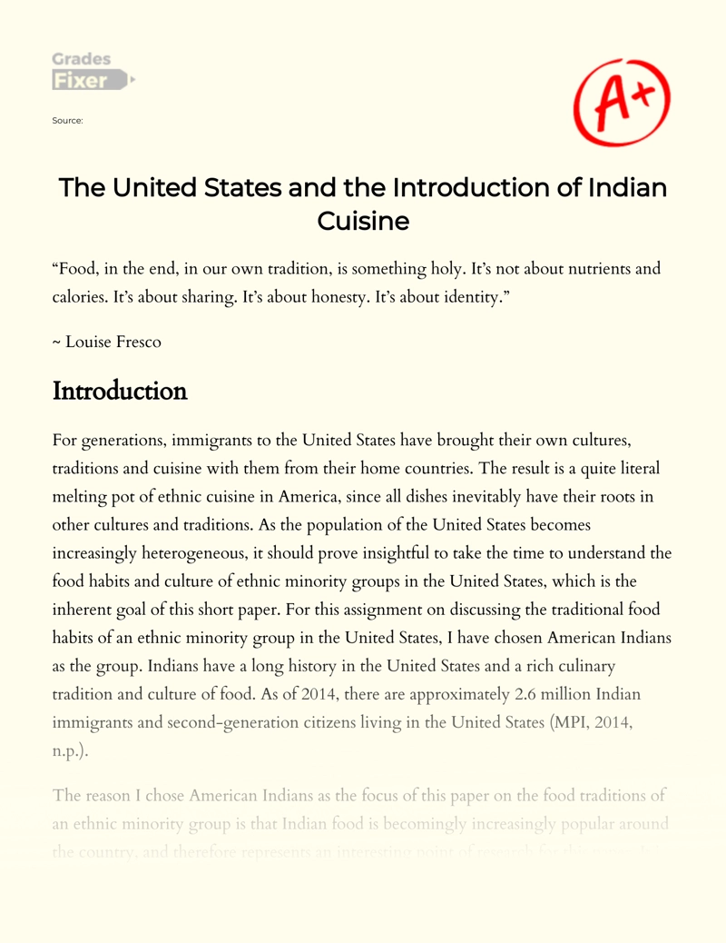 The United States and The Introduction of Indian Cuisine Essay
