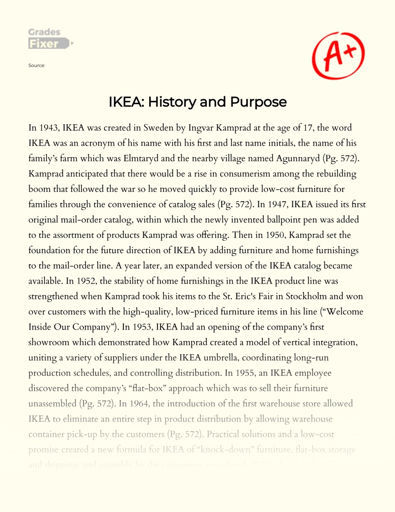 IKEA: History and Purpose essay