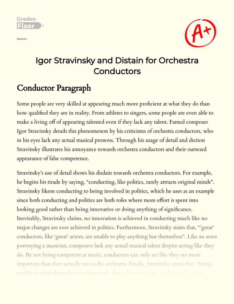 Igor Stravinsky and Disdain for Orchestra Conductors Essay