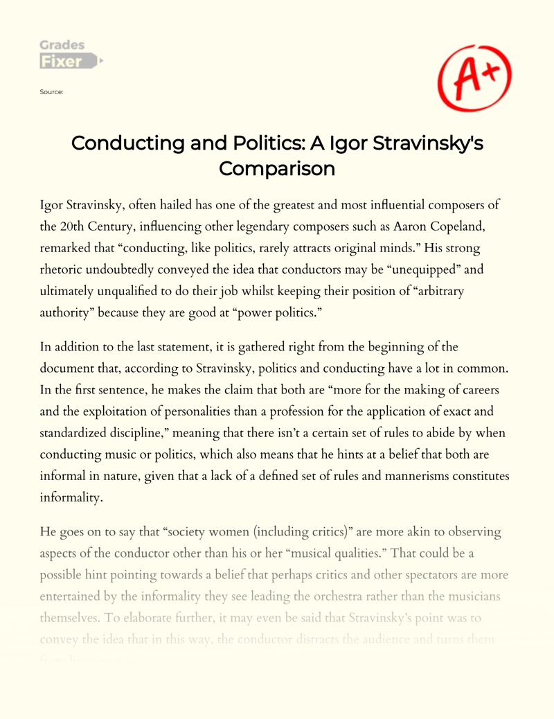 Conducting and Politics: a Igor Stravinsky's Comparison essay