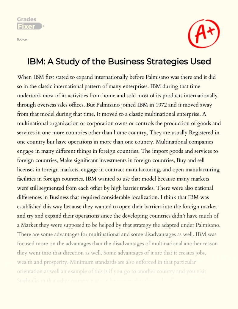 IBM: a Study of The Business Strategies Used Essay